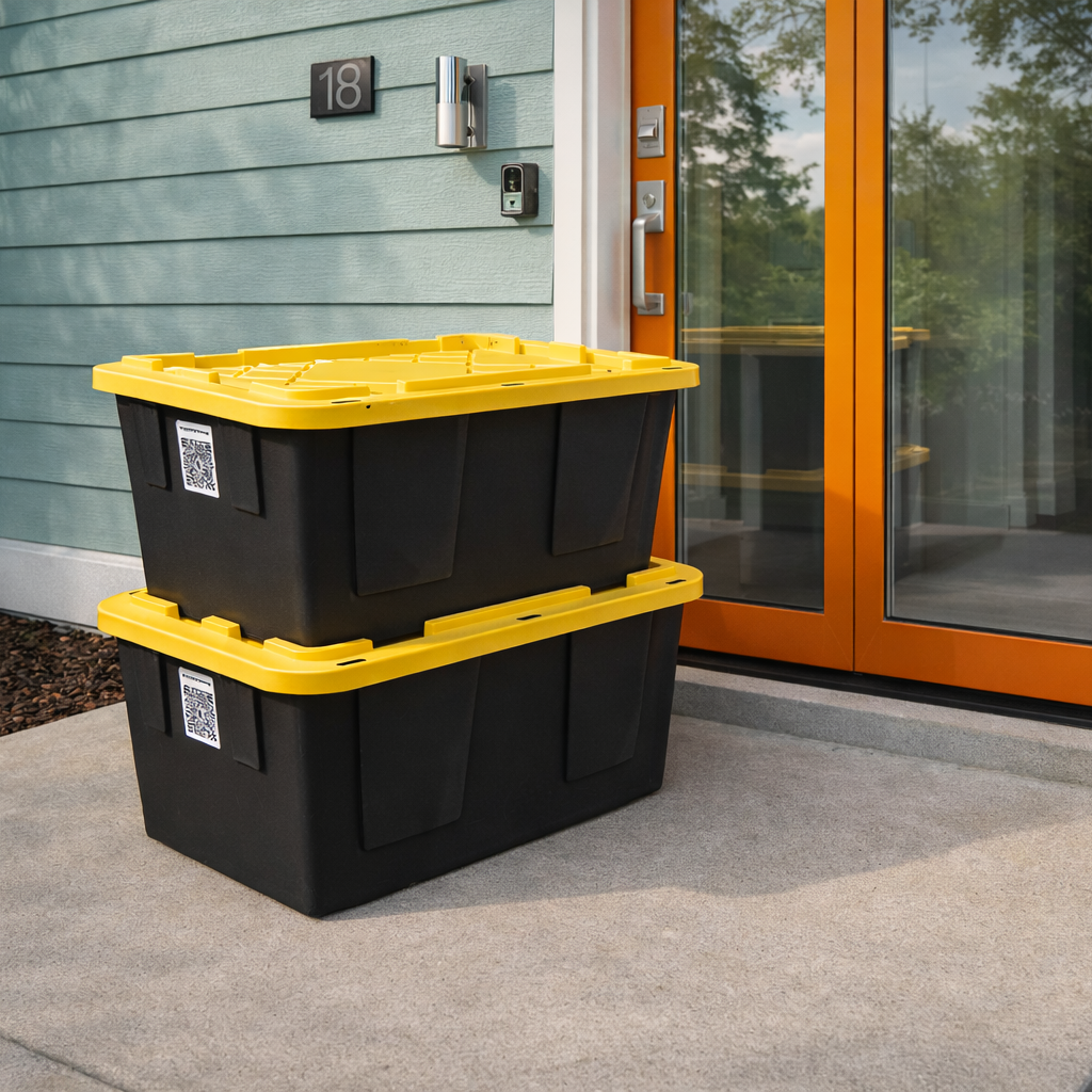 Storage totes delivered to a doorstep